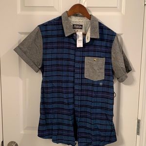 Modern Amusement Blue and Black Plaid Button Down